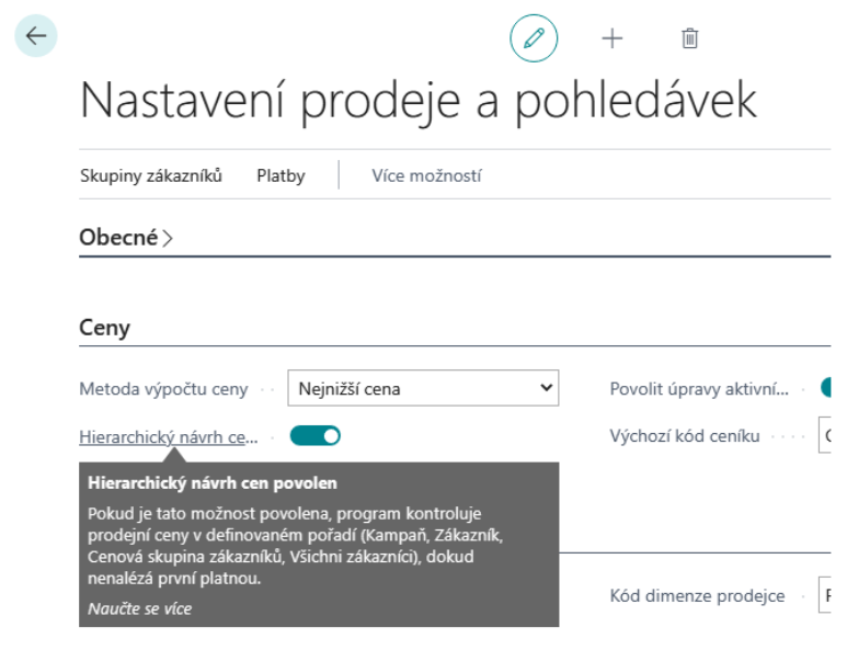 Hierarchický návrh cen povolen