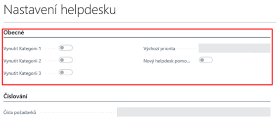 Nastavení Helpdesku - záložka Obecné