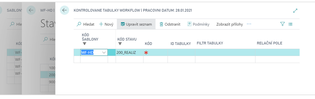 WorkFlow - kontrolované tabulky