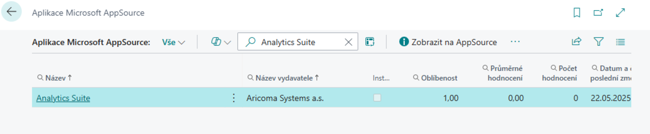 Hledání rozšíření v Appsource
