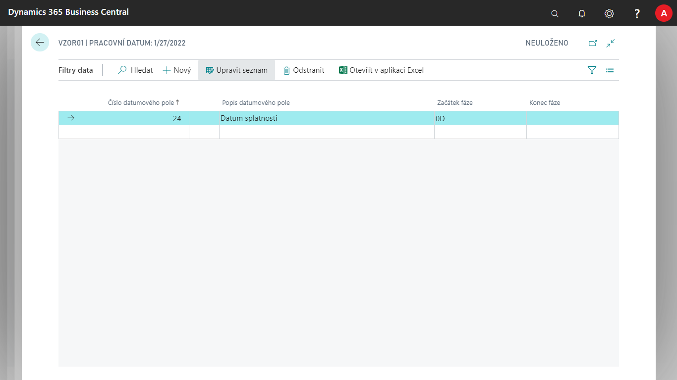 Nastavení filtrů dat