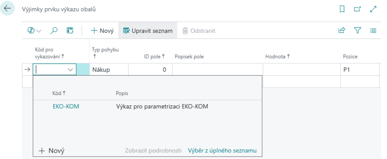 Vyjímky prvku výkazu obalů