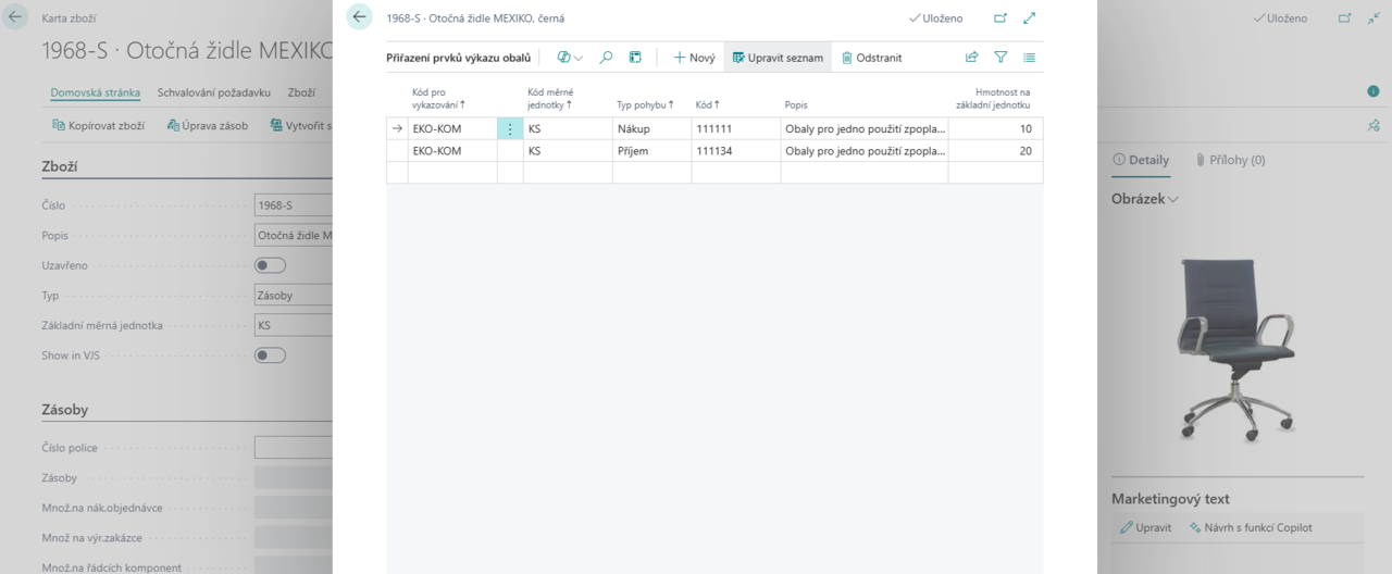 Modul na kartě zboží
