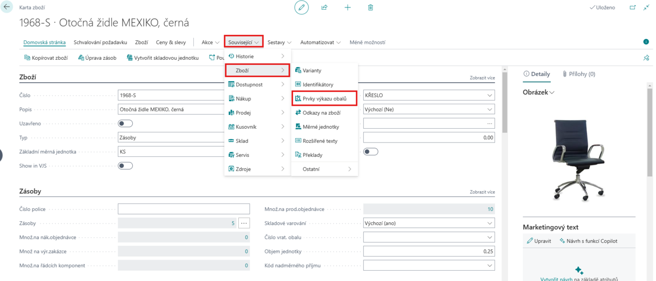Cesta k modulu kartě zboží