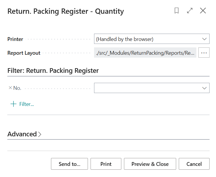 Return. Packing Register - Quantity