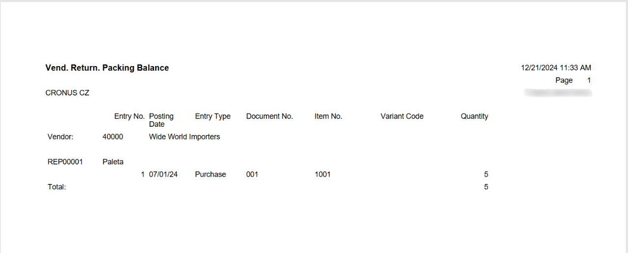 Vend. Return. Packing Balance print