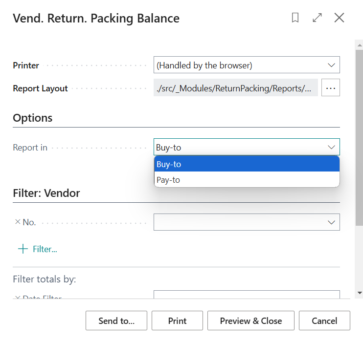 Vend. Return. Packing Balance