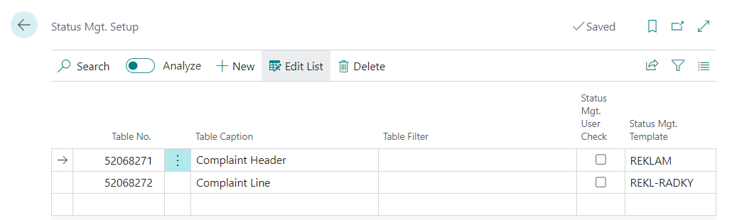 Status Management setup